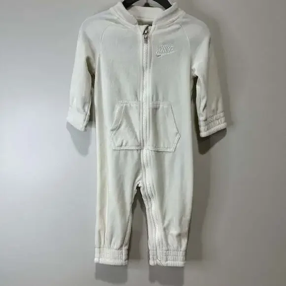 Nike Baby Girl Velour White Jumpsuit, Sz 12M - Picture 1 of 4